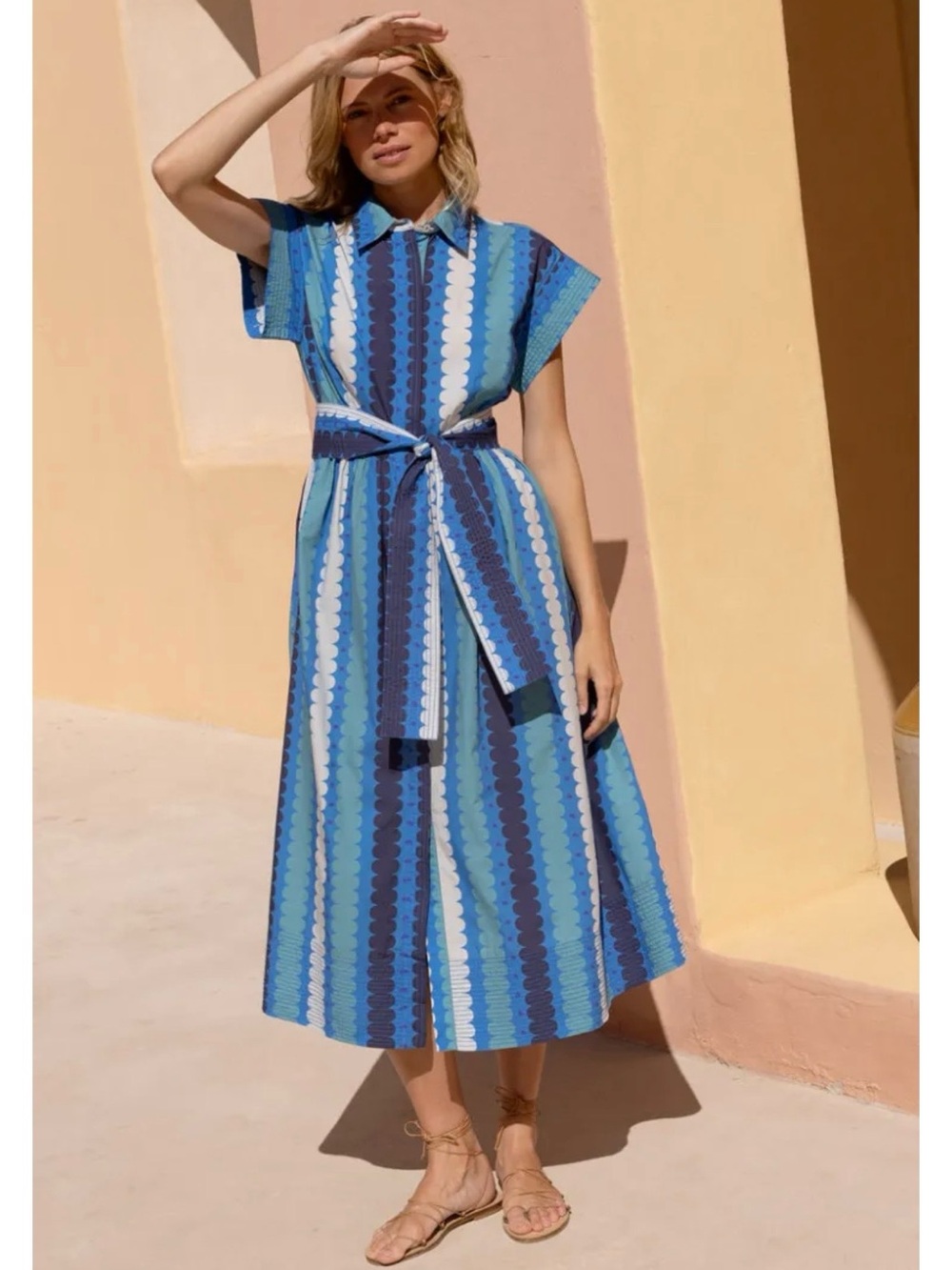 Oliphant meko Shirt Midi Dress with Tie Waist
